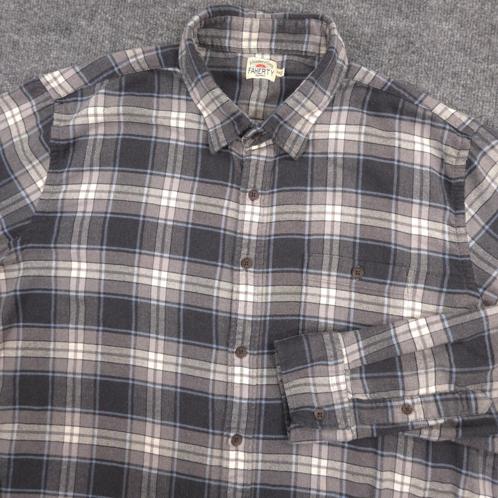 Faherty The Movement Flannel Shirt Mens XXL Gray Blue Plaid Outdoor Midweight